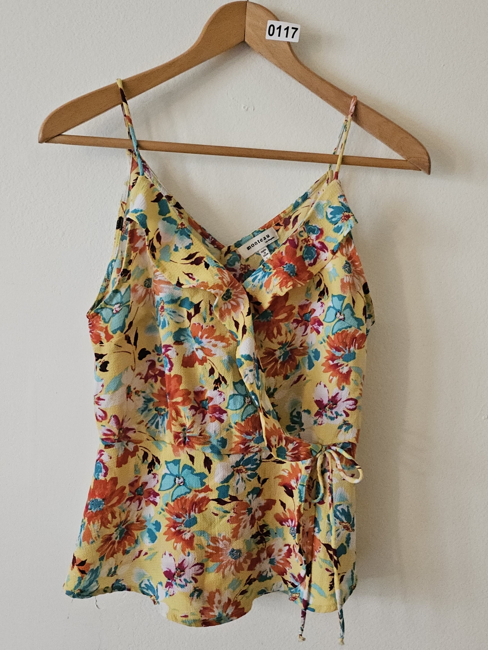 Monteau Yellow Floral Wrap Camisole with Turquoise & Coral Accents